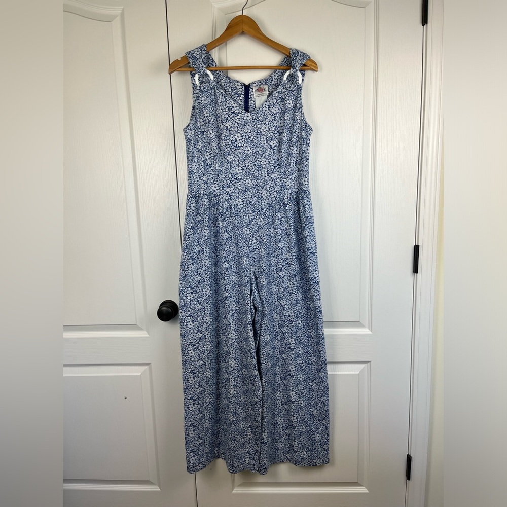 Lanz Vintage Jumpsuit Size Large Wide Leg Floral Pockets